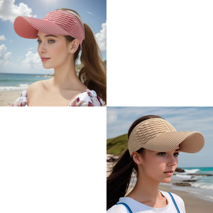 🔥【2 piezas】Sombrero de sol para mujer con coleta alta🧢 Transpirable, diseño abierto, protección UV400☀️ Perfecto para correr, hacer senderismo, ir a la playa y para el día a día💁‍♀️✨