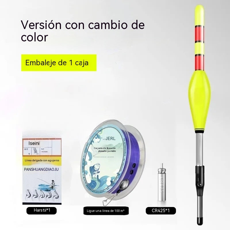 Flotador automático de profundidad ajustable con excelente visibilidad nocturna. ¡Cambia de color al instante cuando pica un pez! ¡No te pierdas ni un solo lugar de pesca!