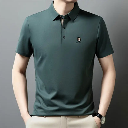 【M-4XL】Verano 2026 Nuevo polo casual con solapa de media manga de seda helada