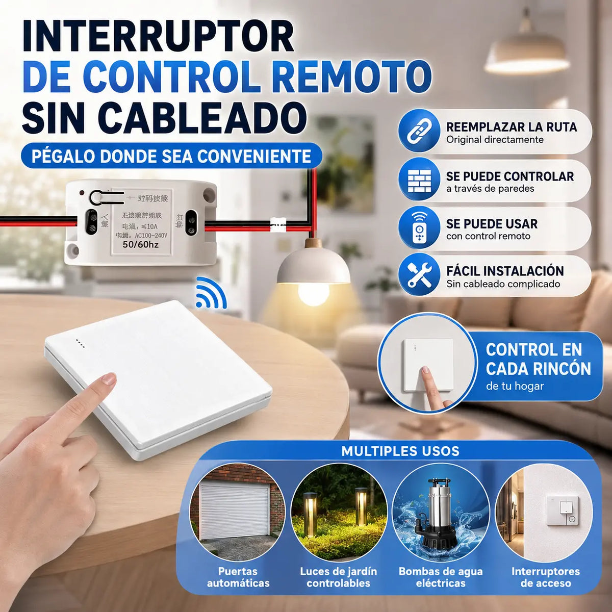 🎁Interruptor de control remoto inalámbrico; no requiere cableado ni instalación.