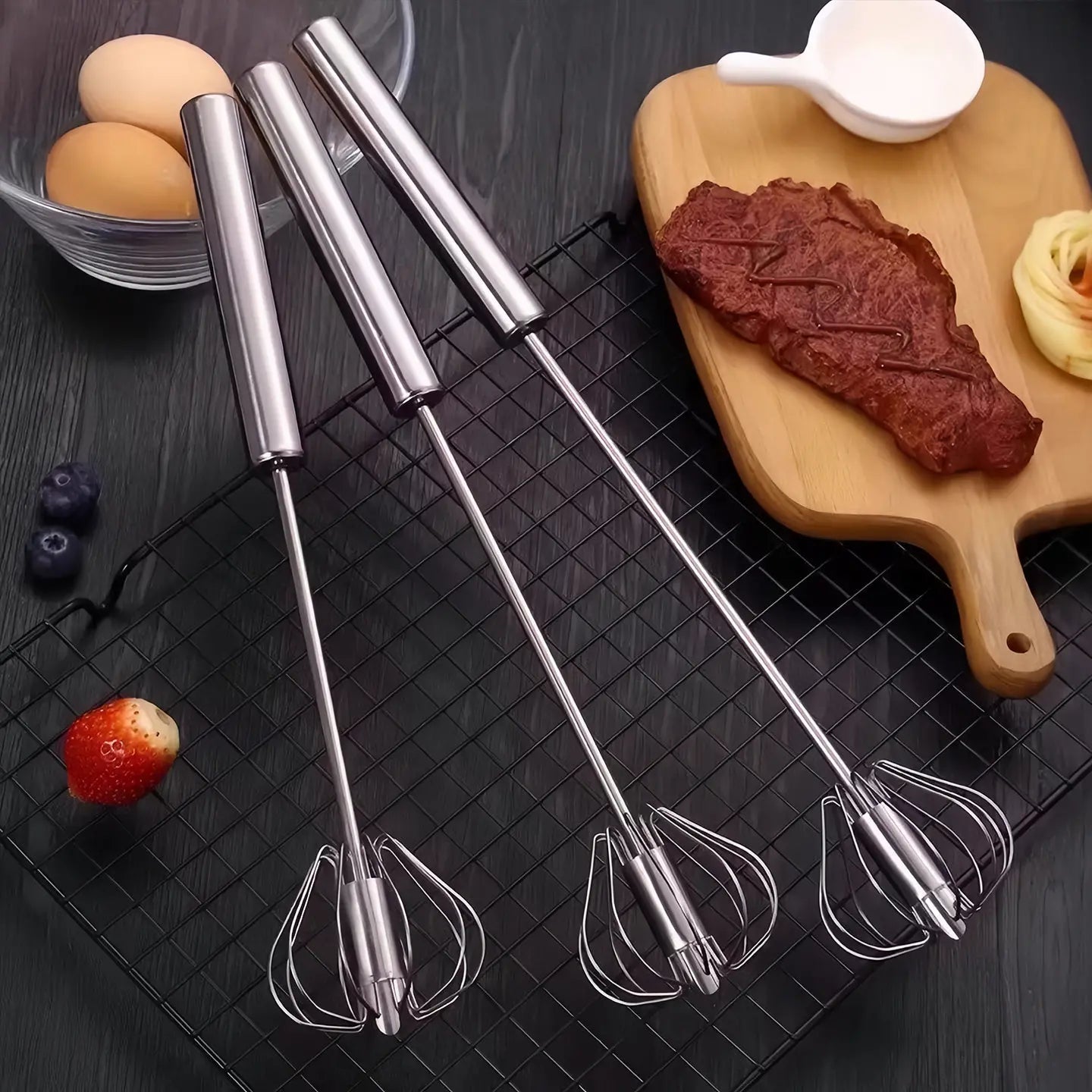24€【 Conjunto de 2 piezas】Batidor de huevos semiautomático de acero inoxidable