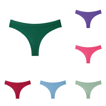 【40-90kg】【XS-2XL】 Tanga sexy para mujer – Braguitas de algodón acanalado en color liso【Juego de 6 piezas】