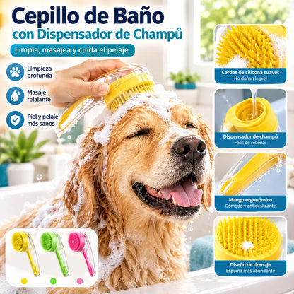 🥳Compra 1 y llévate 1 gratis🛁🐾 Cepillo de baño todo en uno: dispensador de champú incorporado, cerdas de doble cara. Limpieza suave y fácil. ¡Un baño relajante para ti y tu mascota! 💧✨