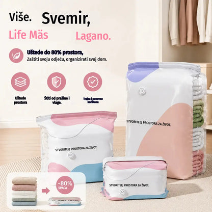 🧳【Set od 5 dijelova 27 eura】💨 Velika, stlačiva vakuumska vrećica za pohranu: nije potrebna pumpa, nepropusna je i idealna za uštedu prostora u koferima i kod kuće ✈️