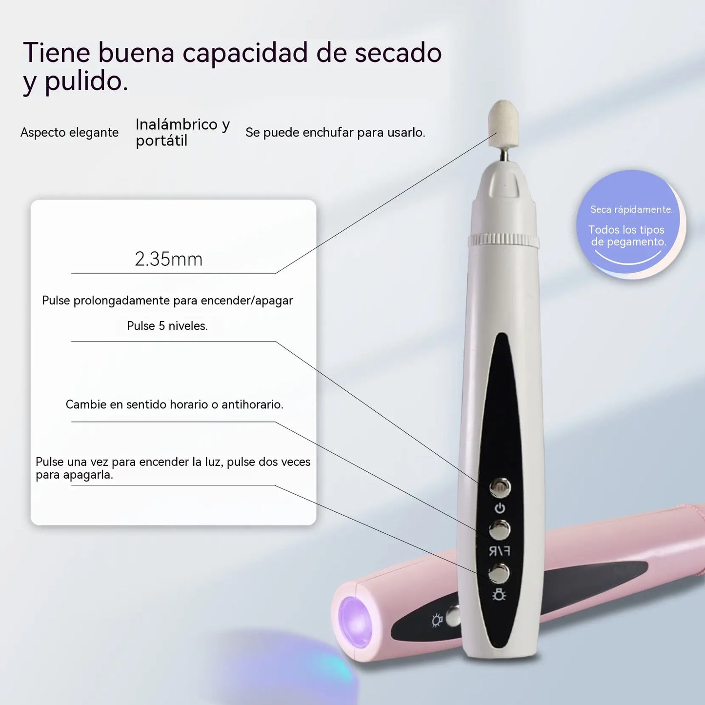 💅✨Lijadora eléctrica portátil 2 en 1 para uñas con lámpara UV