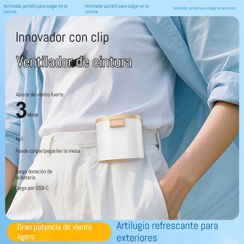 🌀 Mini ventilador de alta velocidad que se puede sujetar a la cintura.