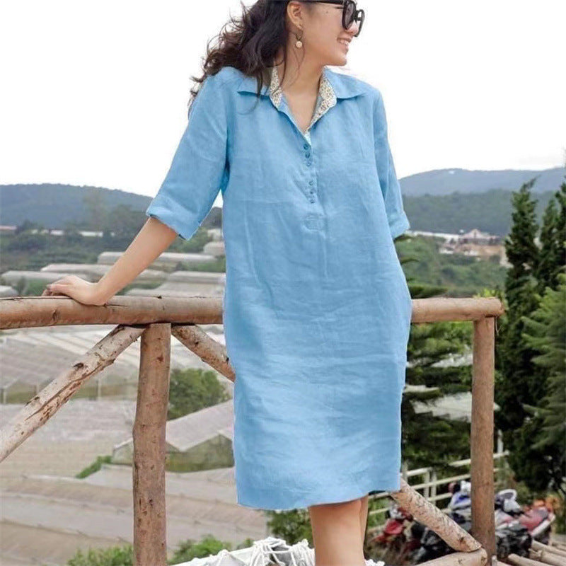 🔥【S-5XL】 2026 nuevo vestido suelto de longitud media con cuello en V de talla grande para mujer de verano