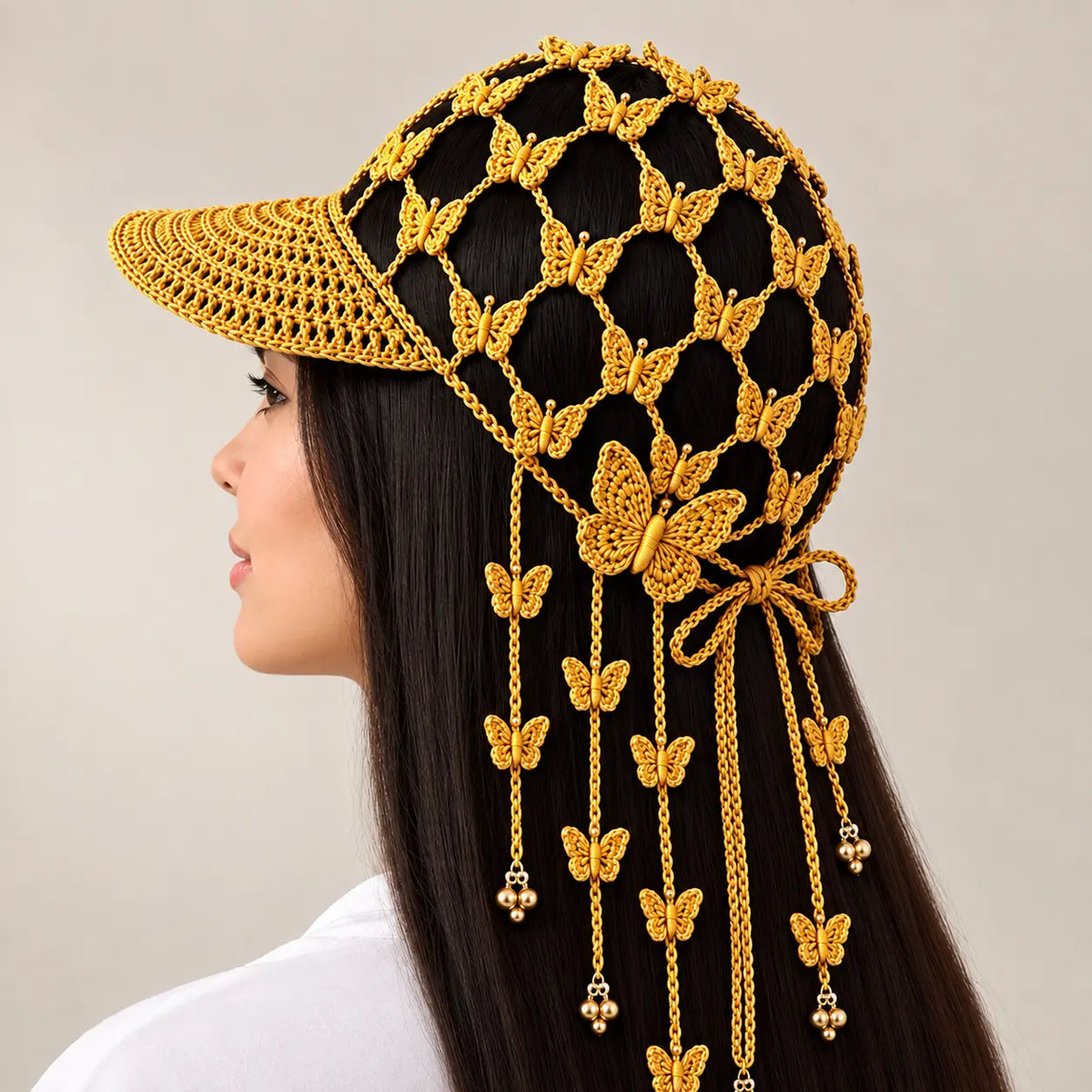 🌻🧶 Gorra de Ganchillo con Girasol para Mujer | Gorra Boho Calada de Verano con Borlas Decorativas
