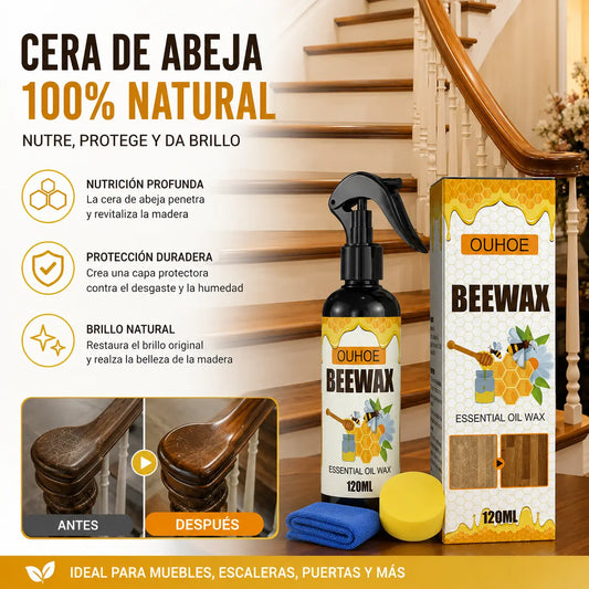 🔥【120 ml + esponja + paño】Spray de cera de abeja natural micromolecular para el cuidado de muebles, mantenimiento y pulido de suelos.