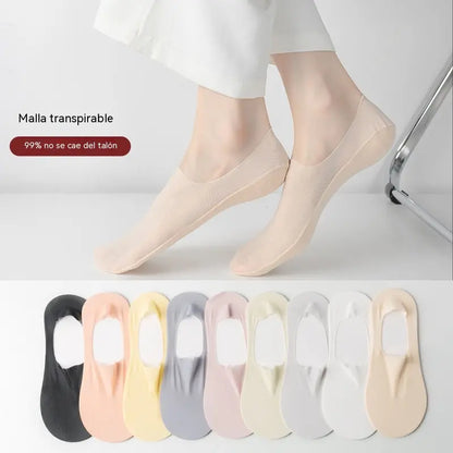 【10 pares 】 Calcetines de silicona antideslizantes, invisibles, superfinos y poco profundos para mujer