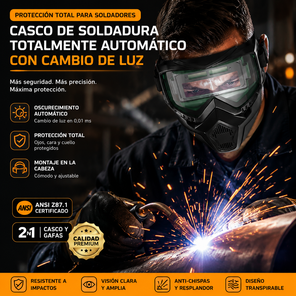 🔥😎Casco de soldadura totalmente automático con cambio de luz y máscara protectora montada en la cabeza para soldadores