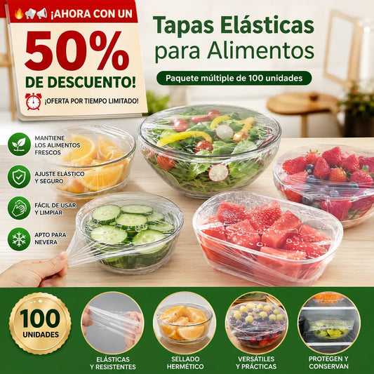 🔥📢📢 ¡AHORA CON UN 50% DE DESCUENTO! ⏰ (Paquete múltiple de 100 unidades) de tapas elásticas para alimentos
