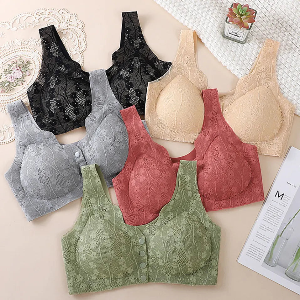 😍【Pack de 3 unidades】Sujetador sin aros para mujer con botones en la parte delantera ❤️【40-100 kg】