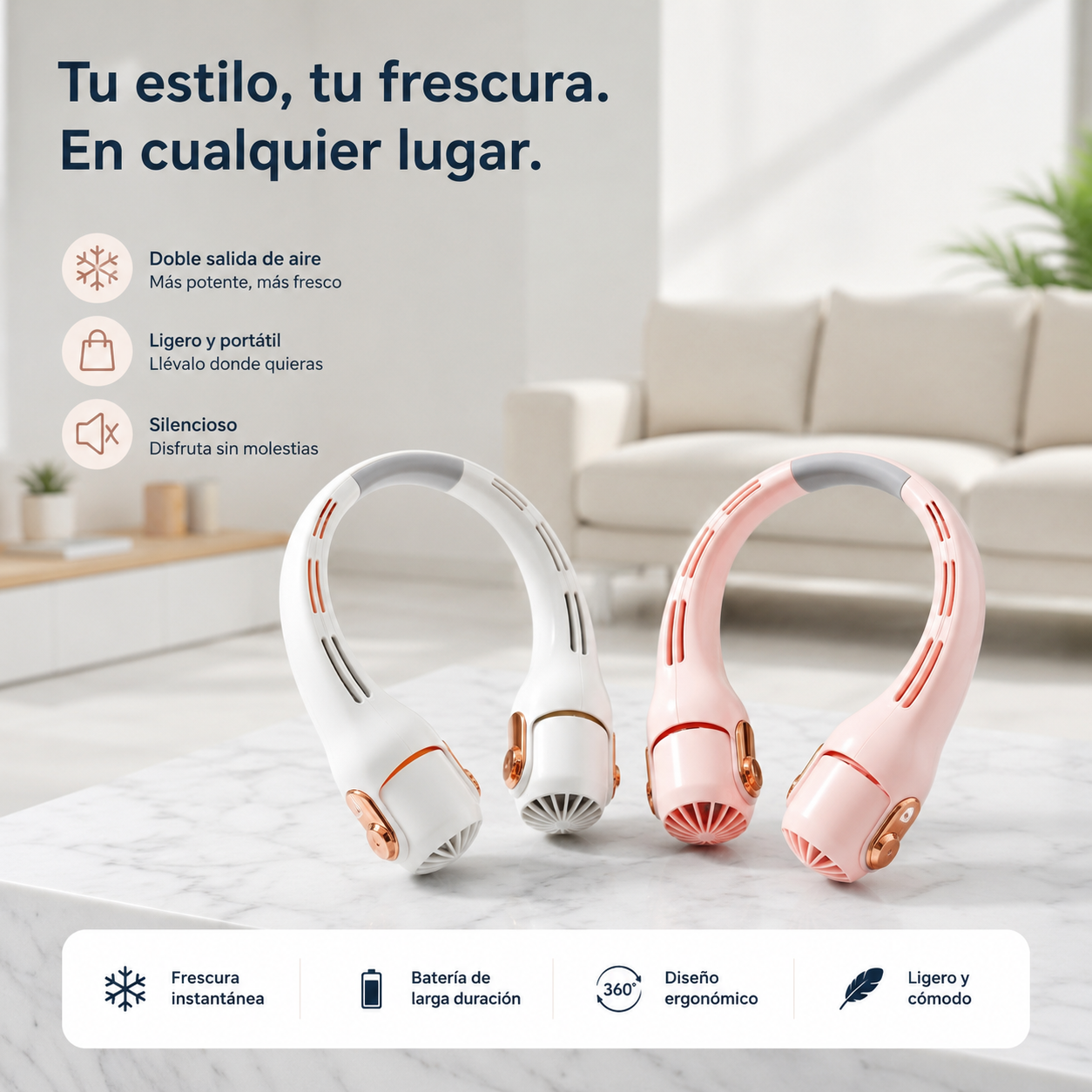 ❄️ Ventilador de aire acondicionado con cuello – Extremadamente silencioso, portátil y giratorio 360° – Ideal para el verano 🌞