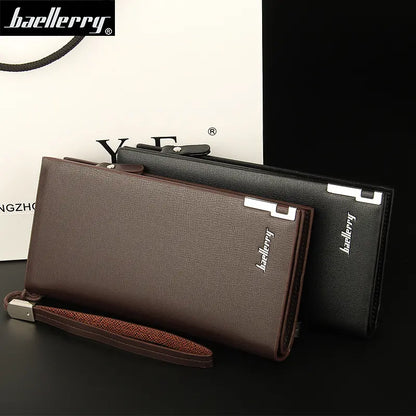 Nueva cartera larga para hombre con múltiples capas y ranuras para varias tarjetas.
