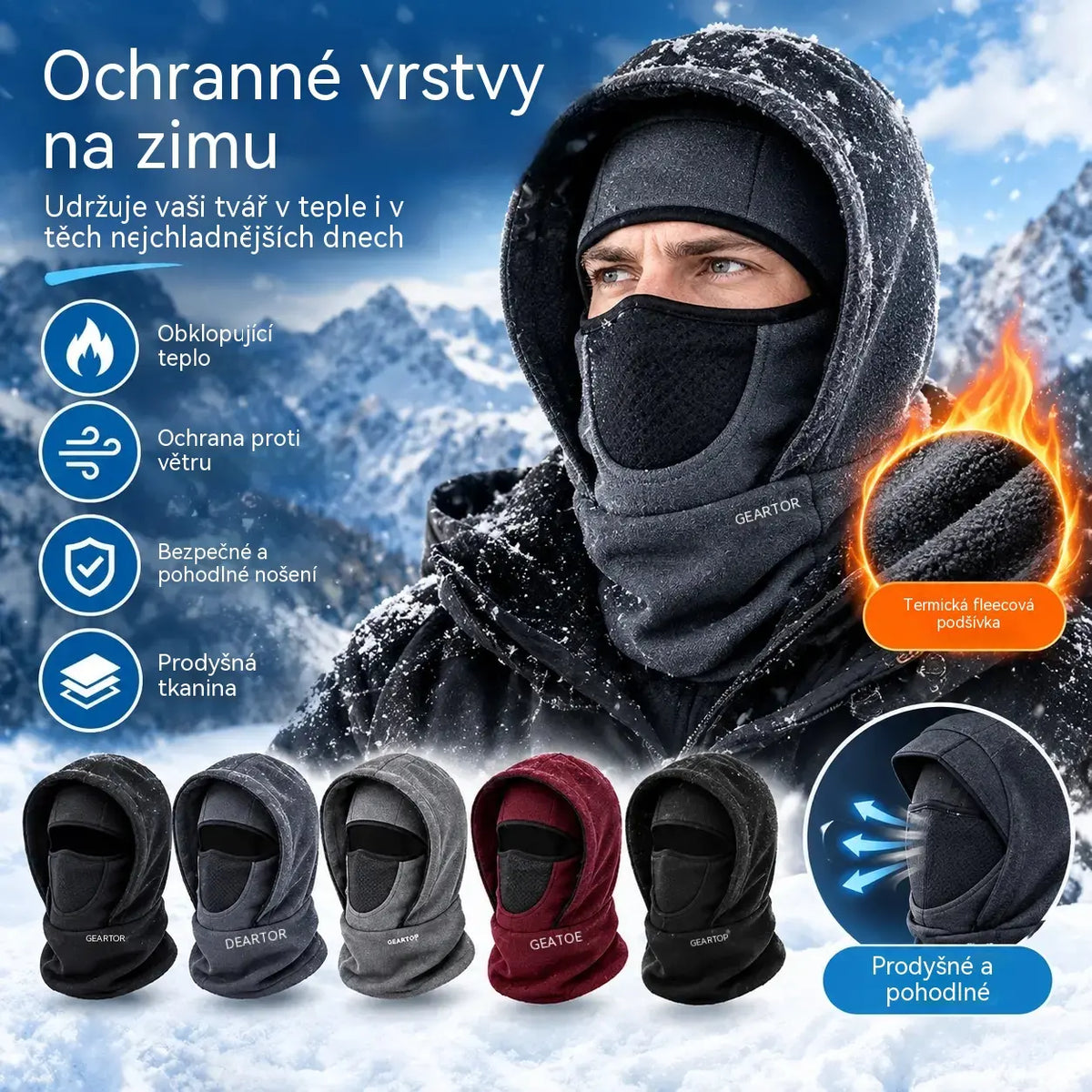 🎉🧣❄️ Teplá, větruodolná a dvouvrstvá fleecová čepice, která chrání i obličej – ideální na zimu.