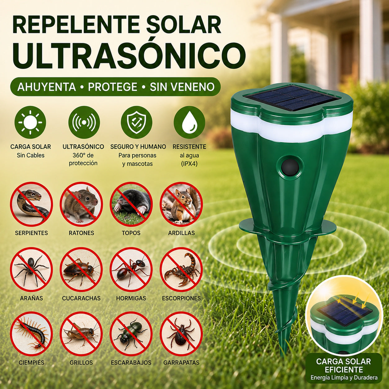 【Producto en oferta - 50% de descuento 】 Repelente de animales solar e impermeable