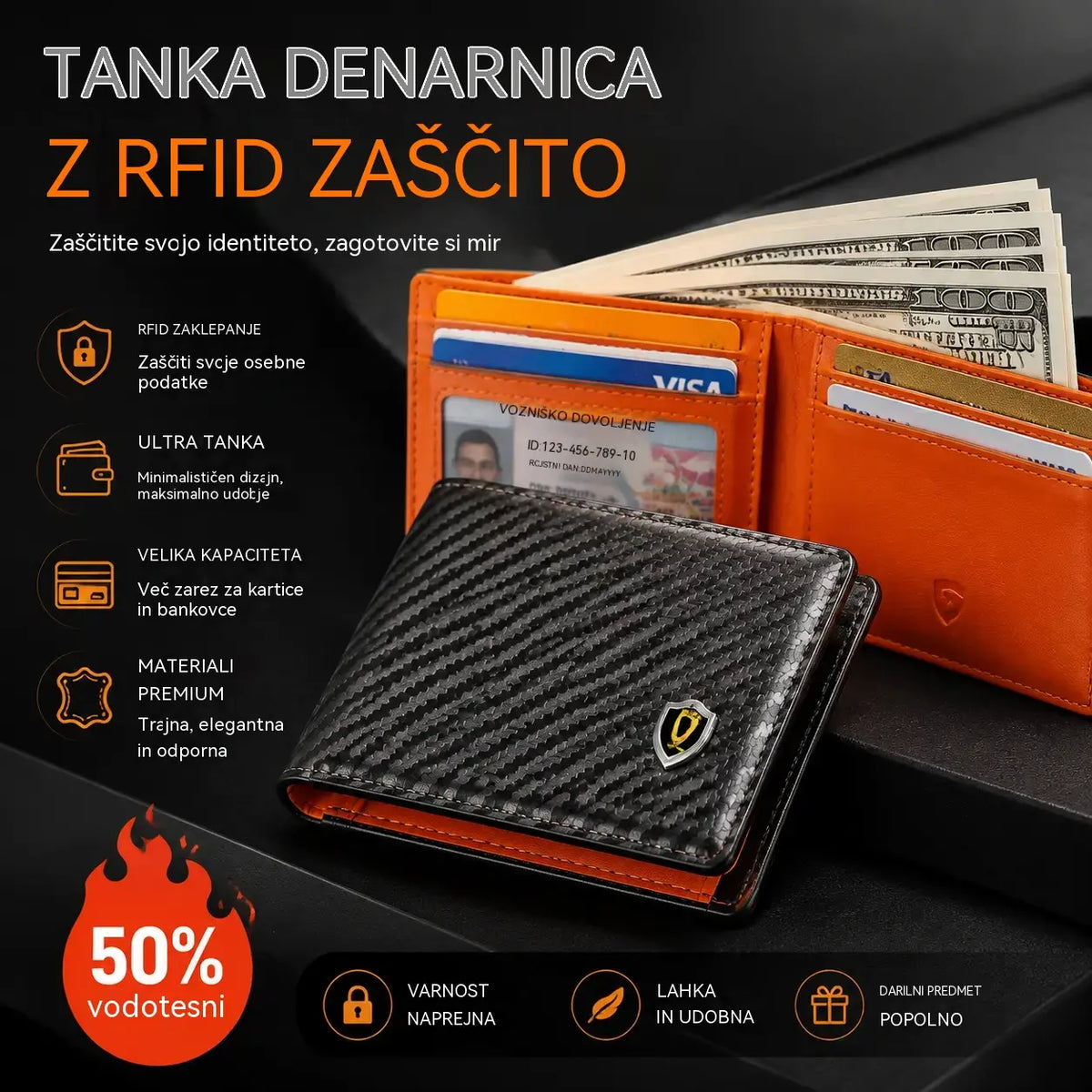Moška kratka denarnica z zaščito RFID