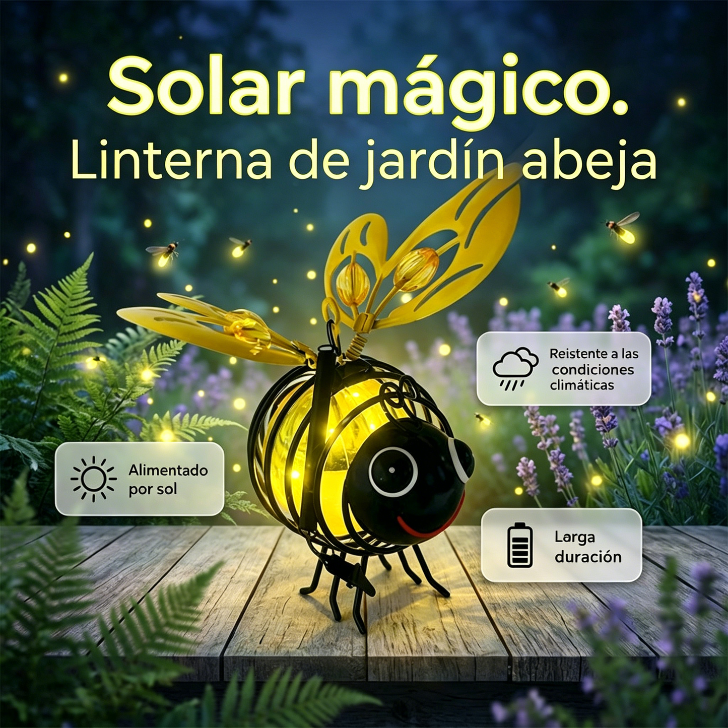 🌙🍃Lámpara solar colgante con forma de abeja: luz ámbar cálida, sin parpadeos, ideal para fiestas en el jardín, acampadas o habitaciones infantiles 🌞🌜