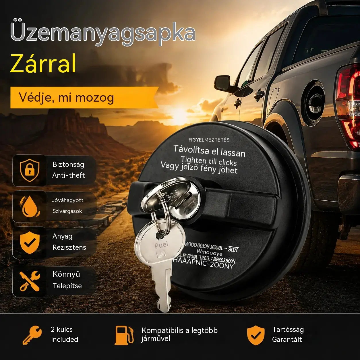 🚗🔒Magas teherbírású, zárható (kulcsos) üzemanyagtartály-sapka