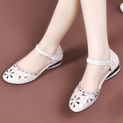 💞【35~41】Nuevas sandalias retro de piel para mujer con tacón grueso.