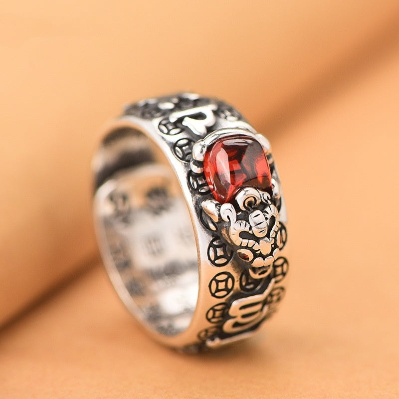 🔥💖Anillo de plata 999, estilo retro unisex con amuleto de la suerte Pixiu, fuerte y de moda.