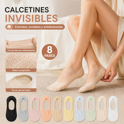 【10 pares 】 Calcetines de silicona antideslizantes, invisibles, superfinos y poco profundos para mujer