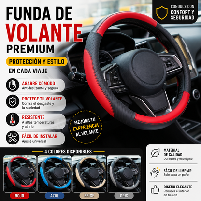 👍🔥Funda de volante de cuero genuino - Funda universal para volante de coche, antideslizante, duradera