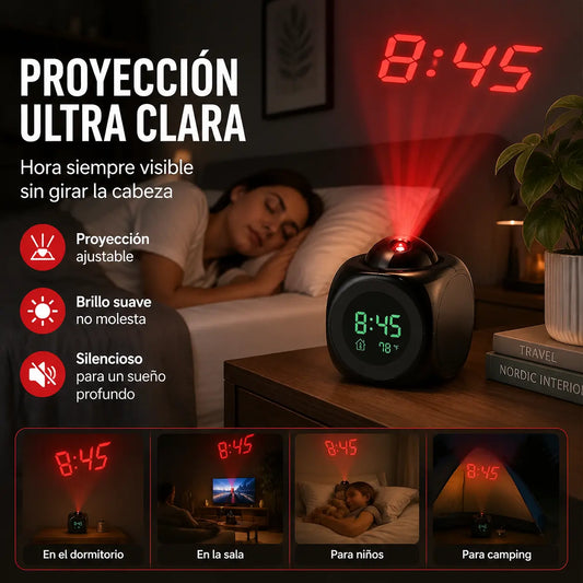 ⏰ Reloj proyector multifunción — hora, alarma, temperatura y clima en tu pared o techo