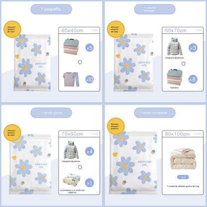 🧳【Juego de 4 piezas】💨 Bolsas de almacenamiento al vacío compresibles de gran capacidad: diseño a prueba de fugas, ideal para ahorrar espacio en tu maleta y en casa ✈️