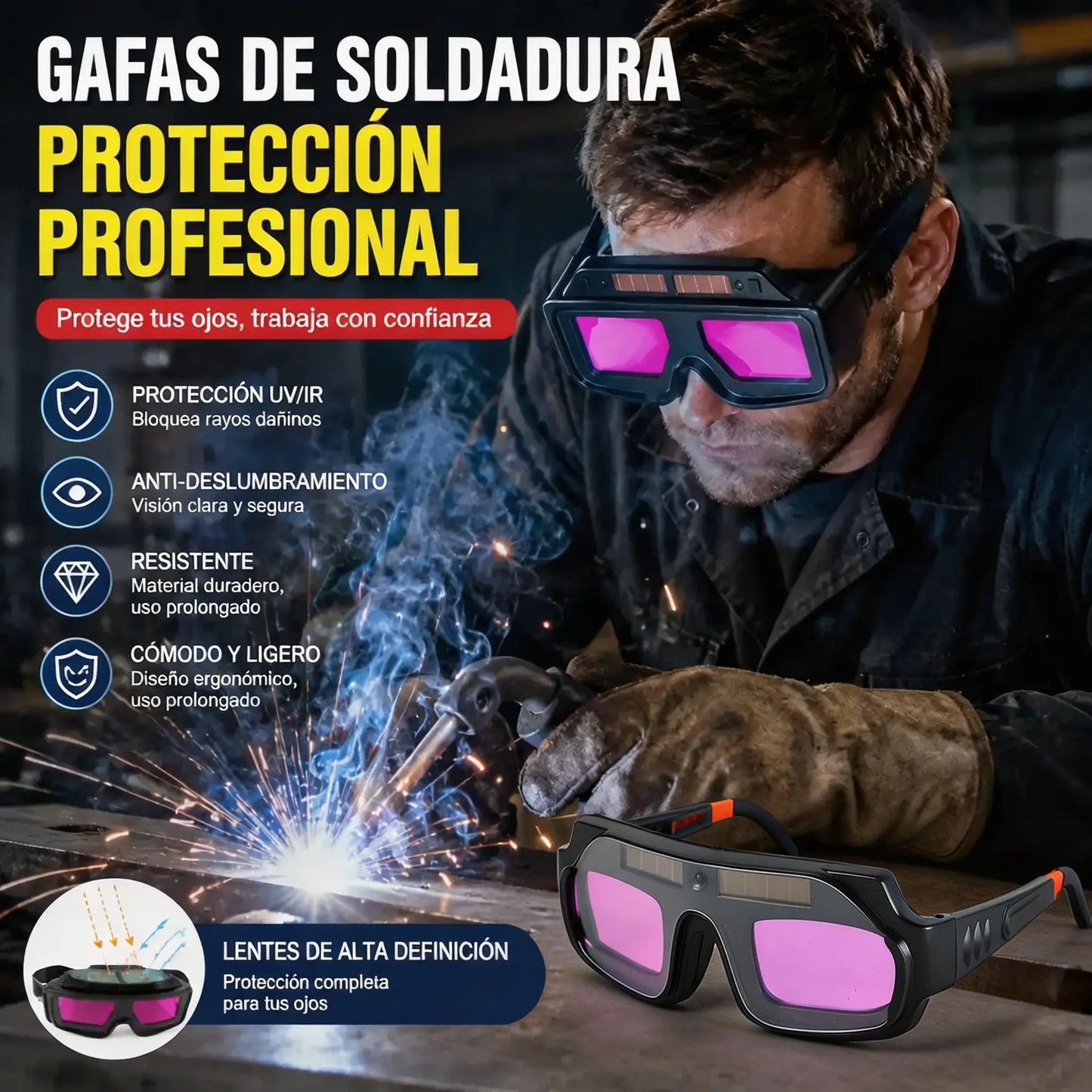 🥽Gafas de Soldadura con Oscurecimiento Automático ⚡ Energía Solar, Sin Carga