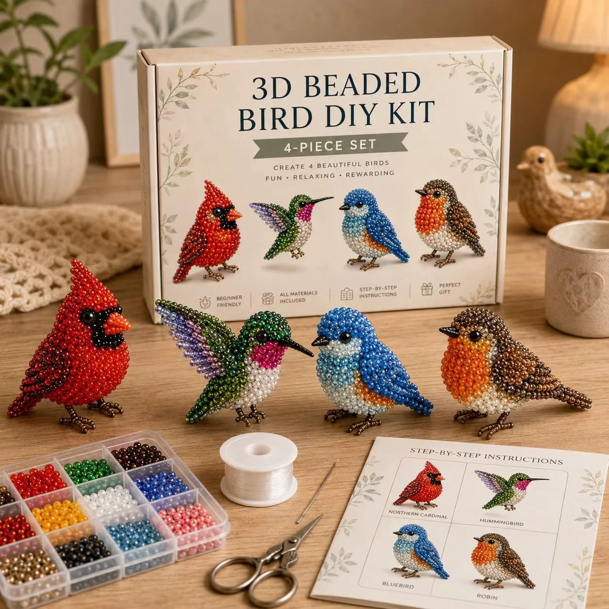 🏆Oferta por tiempo limitado🧵✨ Kit de manualidades que incluye pequeños animales 3D y cuentas