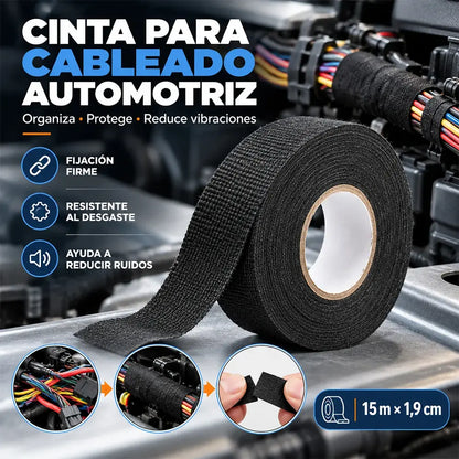 【15m】Cinta de fieltro de alta adherencia para mazos de cables de automoción: reduce el ruido, elimina los ruidos de vibración y resiste altas temperaturas durante el encintado.