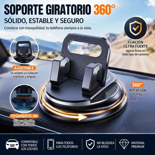 🎯 ¡50% DE DESCUENTO EN TODO! Soporte giratorio para teléfono – Montaje seguro en el salpicadero, goma de alto agarre 🧭🔄 【Calidad garantizada】