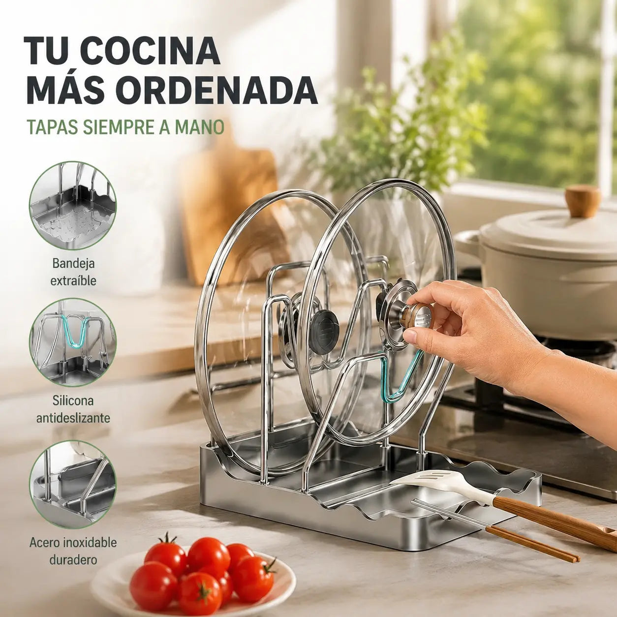 🔥 ¡50 % DE DESCUENTO! 🏠Tapa multifuncional para ollas y soporte para tablas de cortar