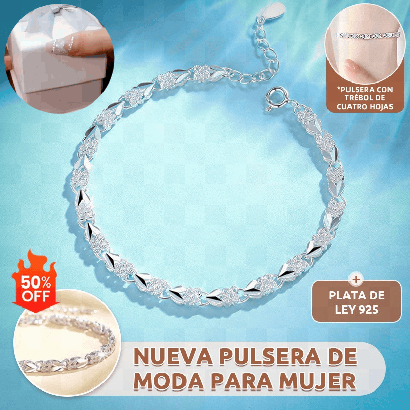😀👉【Compre 2 y obtenga 2 gratis】💖🍀Love New Fashion Pulsera de plata 925 con un trébol de cuatro hojas para mujer