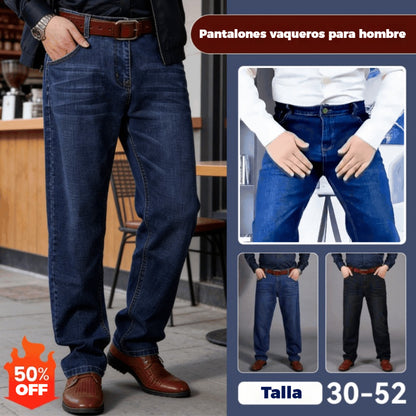 🔥【S-10XL】🔥【45-160 kg】👖👖Pantalones vaqueros de talla grande para hombre, de corte recto, cintura alta y gran elasticidad.