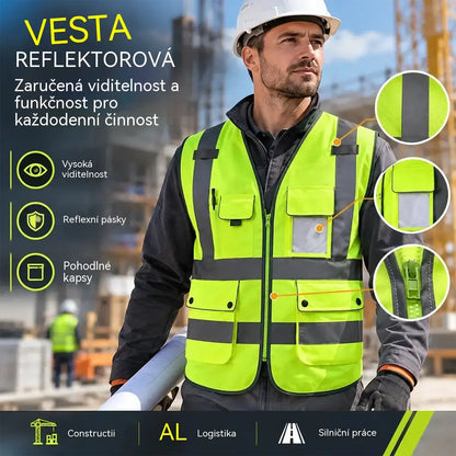 🦺 Reflexní bezpečnostní vesta s mnoha kapsami – maximální viditelnost v rozsahu 360° a praktičnost pro jakékoli pracovní prostředí!