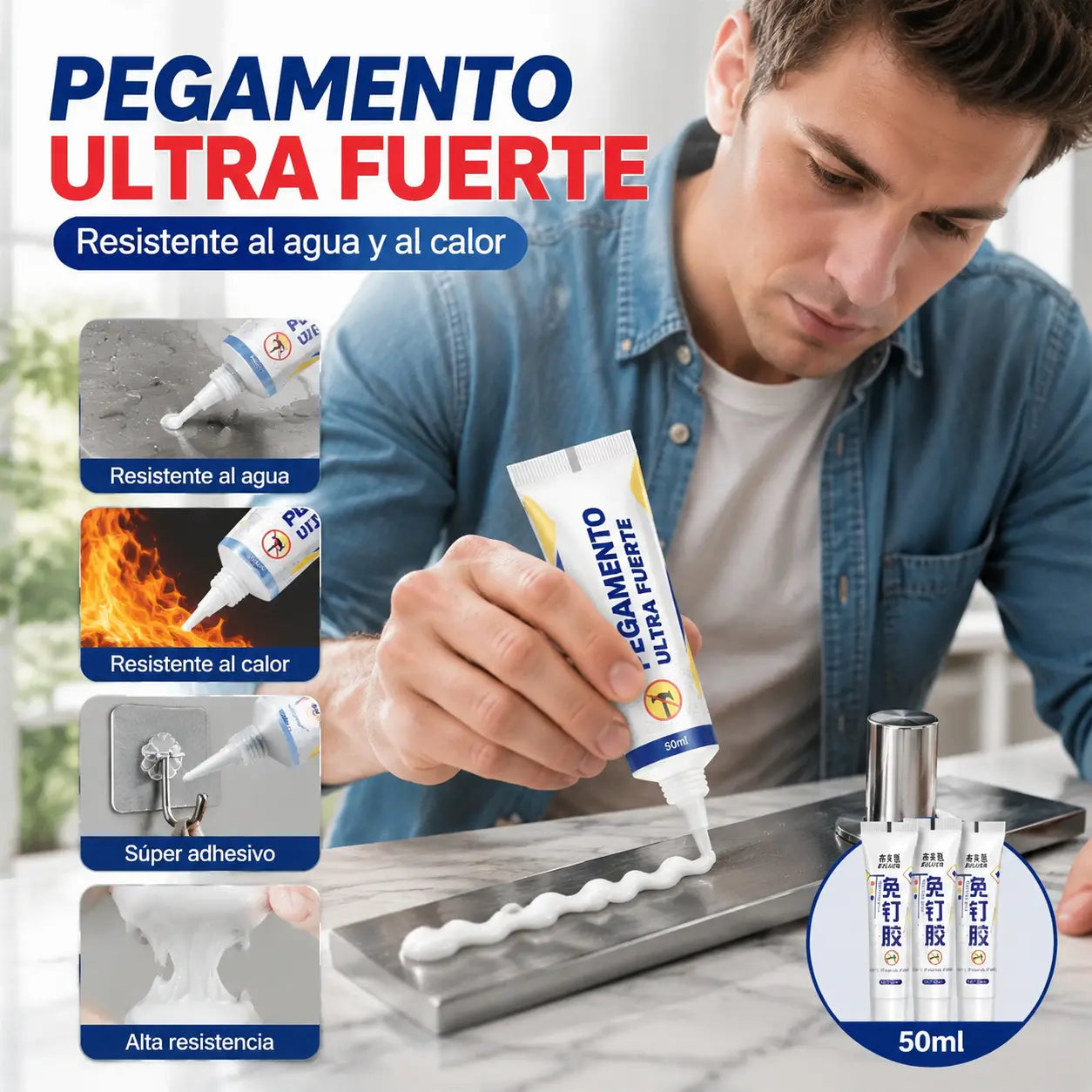 【4 pieza】Práctico adhesivo multiusos sin clavos: resistente al agua sin taladrar, se puede utilizar en metal, plástico, azulejos, cerámica, vidrio y madera.