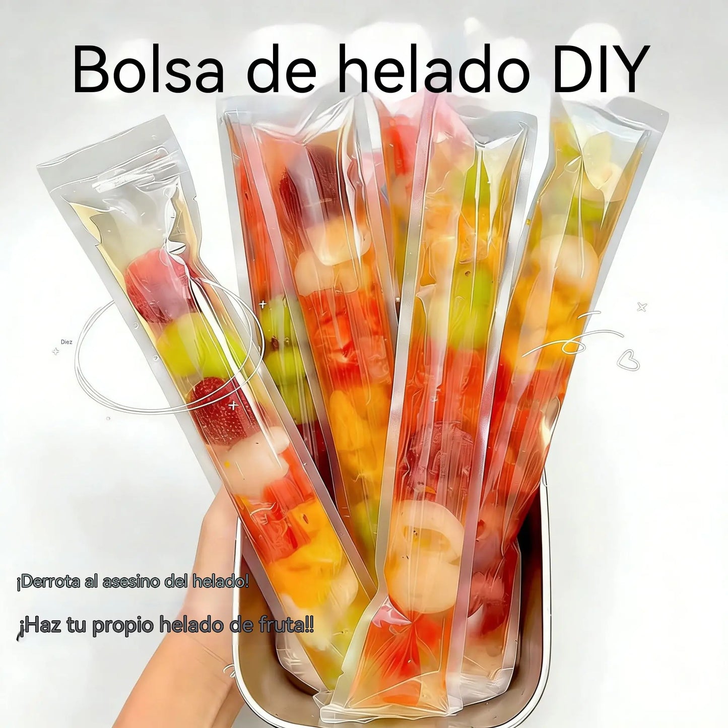 💖【100 unidades】por solo 24 euros🍦🍓Bolsas desechables para hacer paletas heladas caseras con hielo picado apto para alimentos.