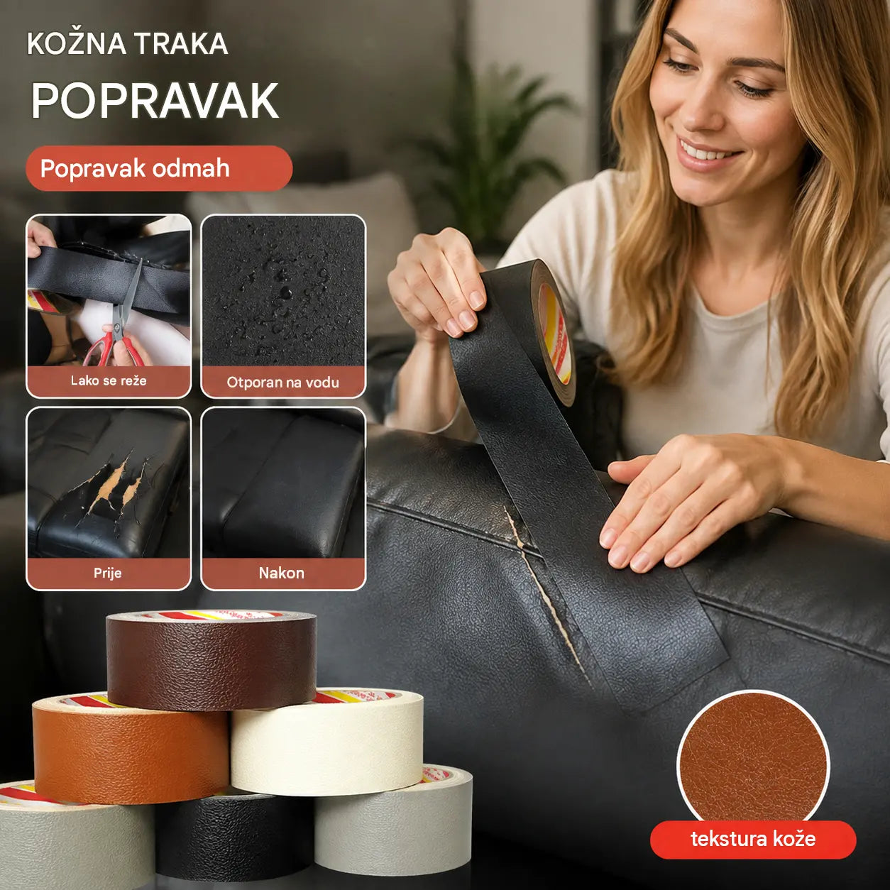 【20 cm * 3 m】Snažni samoljepljivi flaster za popravak kože, restauraciju i popravak oguljene i poderane kože