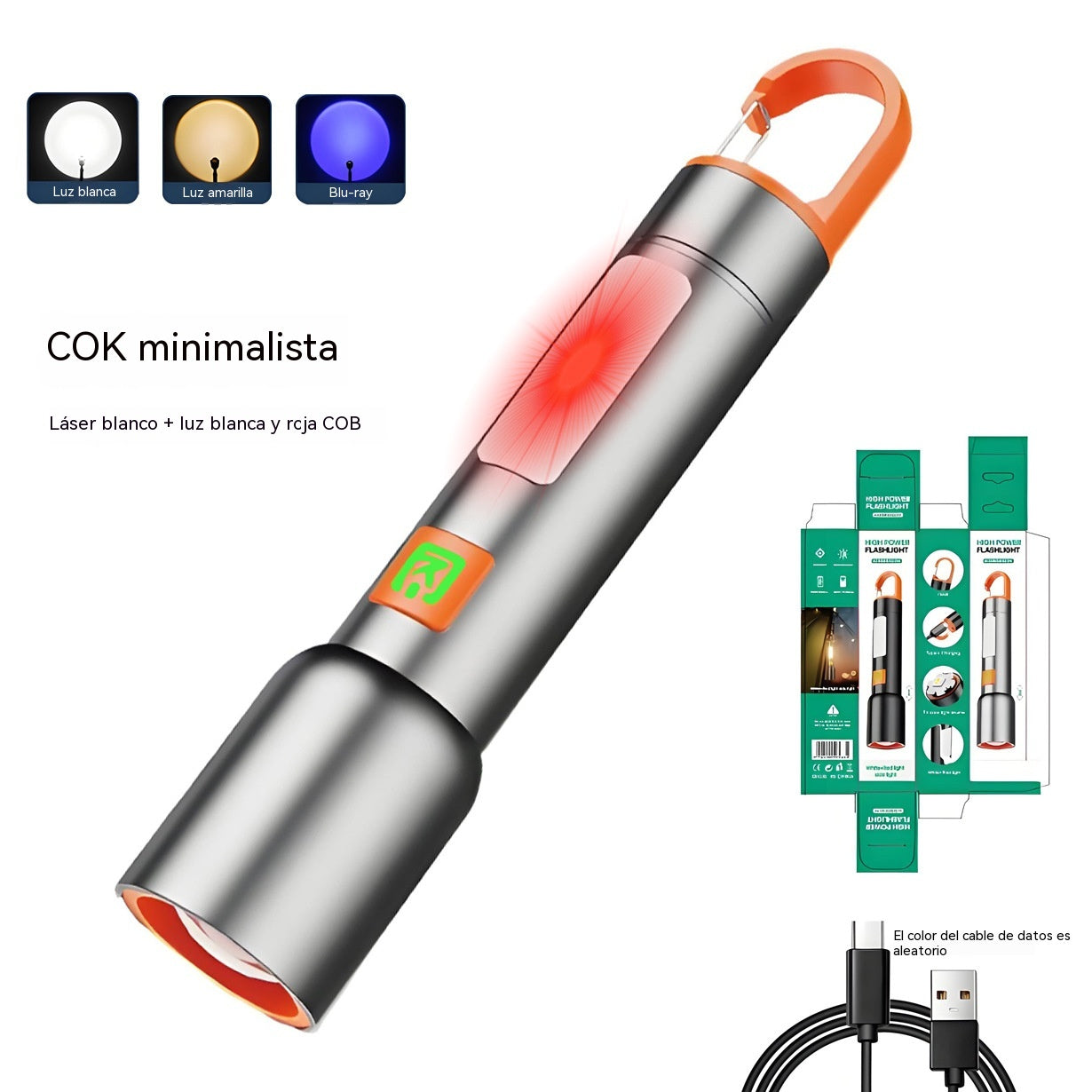 👍👍Linterna de alta intensidad con luz lateral multifuncional, carga rápida tipo C y batería de larga duración.