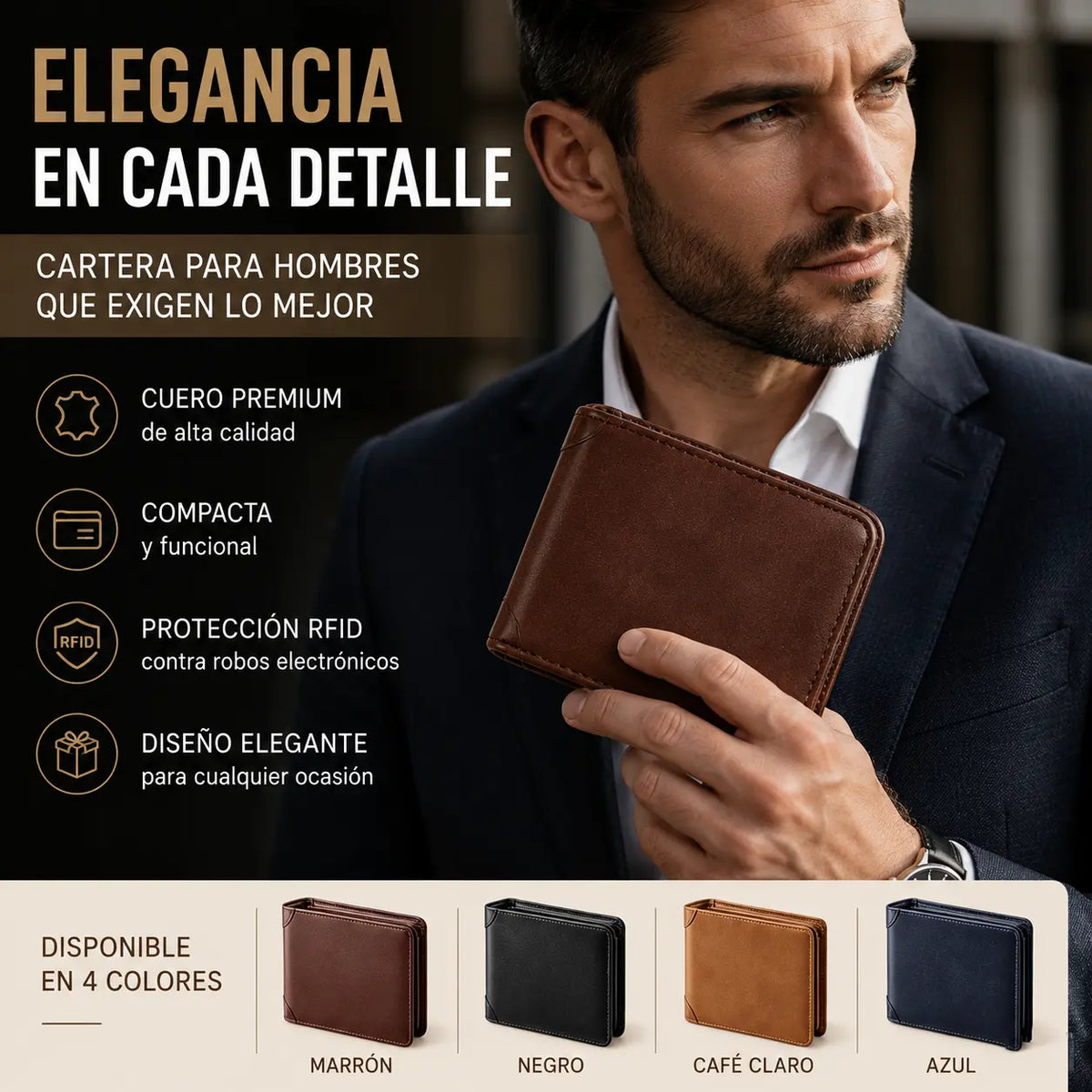 🐂✨ Nueva cartera de cuero genuino para hombre con sistema antirrobo