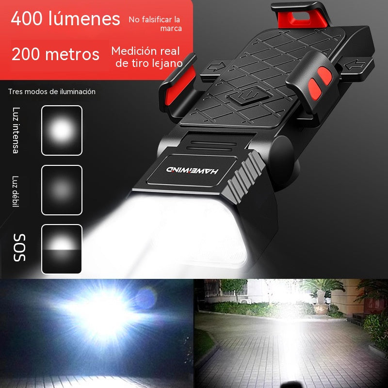 🚲💡Altavoz, luz y soporte para teléfono 4 en 1 para bicicleta de montaña, recargable.