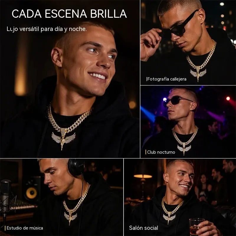 📢📢¡50% de descuento! ⏰ Collar con colgante de ángel de diamantes de imitación brillantes para hombre