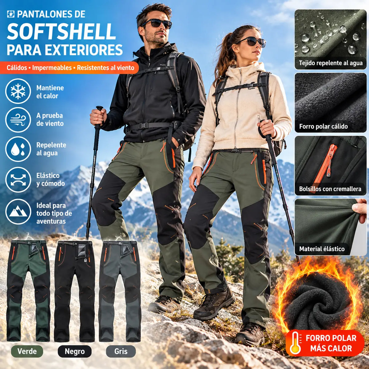 【S-5XL】Pantalones de senderismo para hombre, suaves, impermeables, a prueba de viento, transpirables, cálidos y gruesos, de polar para deportes al aire libre.