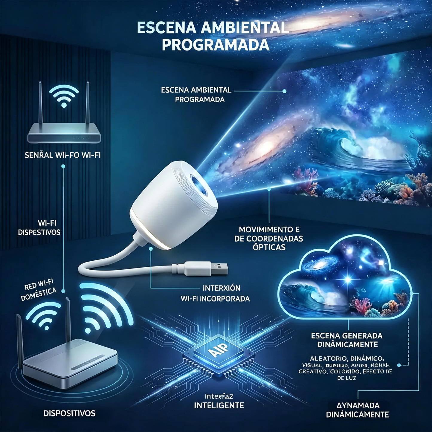 💡Proyección inteligente de nueva generación: proyección holográfica dinámica e inteligente en 5D y alta definición.