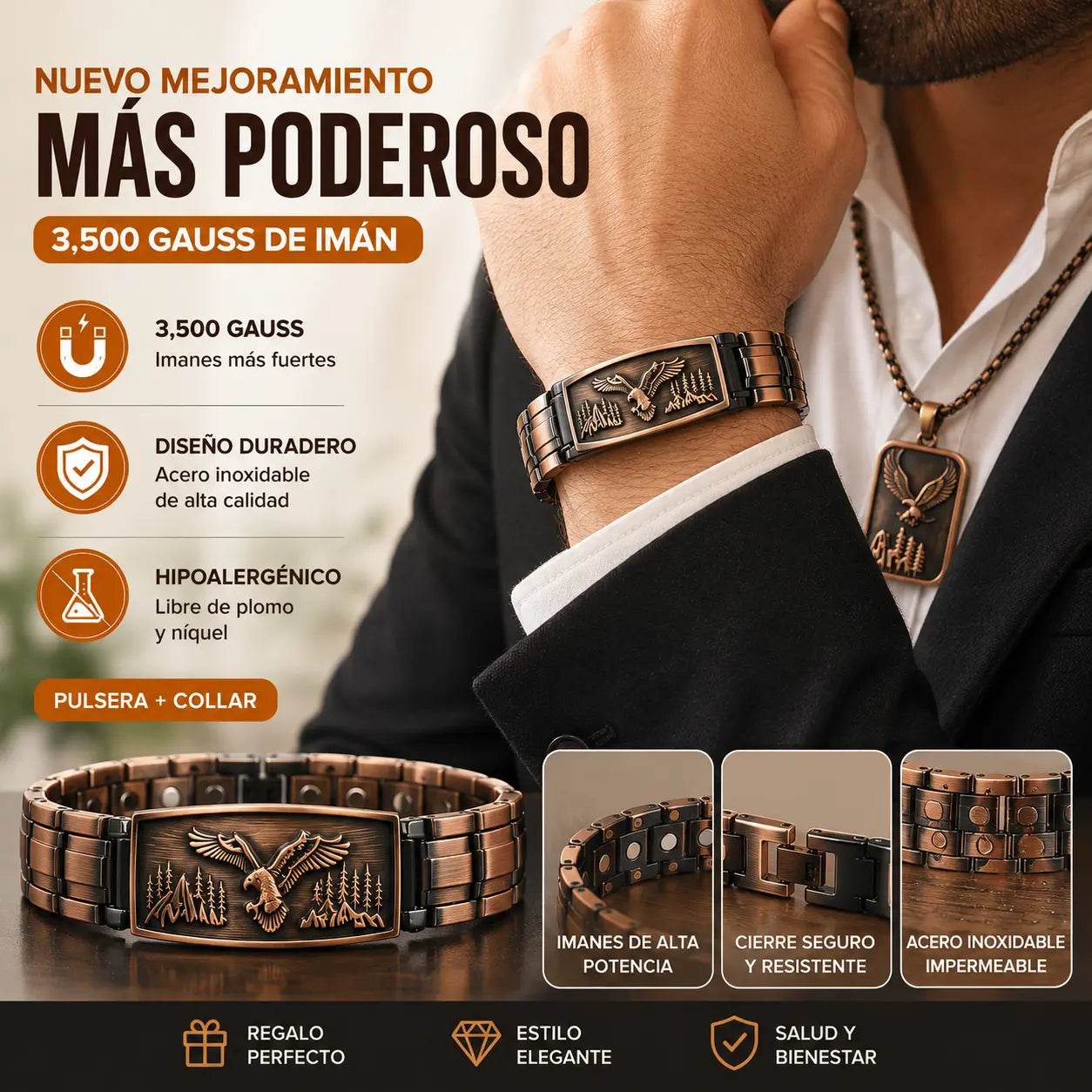 🔥【Pulsera + Collar】Pulsera magnética para hombre con diseño de águila
