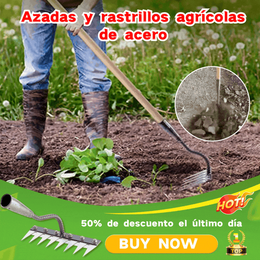 ⛏️🌱Artefacto de deshierbe con azada para excavar en agricultura, cultivo de hortalizas, herramienta para aflojar el suelo, rastrillo de acero feroz, rastrillo de clavos