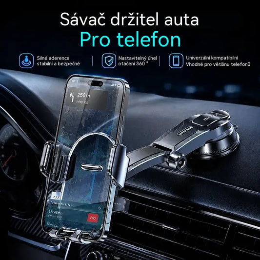 🚗📱 Držák telefonu do auta s dvojitým přísavným uchycením | 400× stabilnější, bezpečnější držení a automatické zamykání